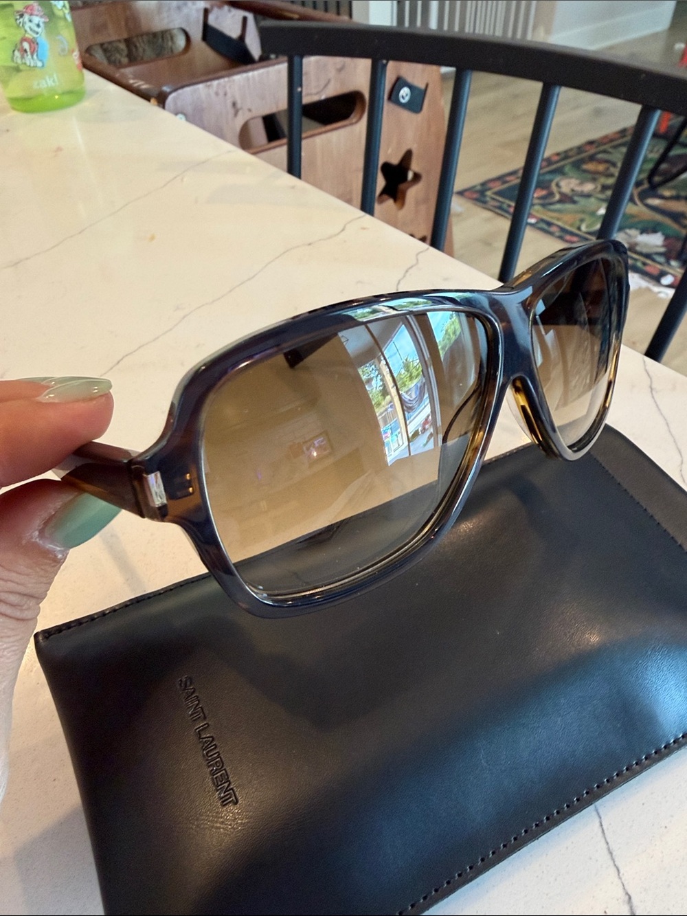 Saint Laurent Gray Tortoiseshell Sunglasses with Brown Gradient Lenses